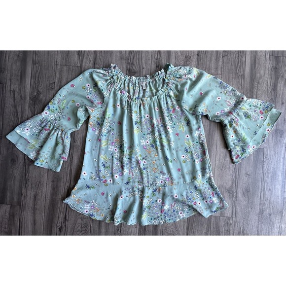 Spense Floral Blouse – Women's Size M – Mint Green Boho Top - Picture 9 of 12
